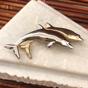 LCI Vintage Dolphin Brooch Pin Silver & Gold Tone